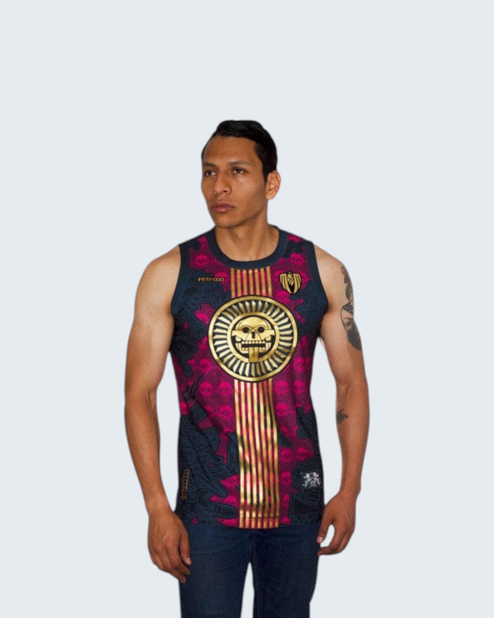 Retroooclothes Jersey Jersey Premium Tzompantli Mictlán - Edición Serigrafía Dorada | Lujo Ancestral Supremo