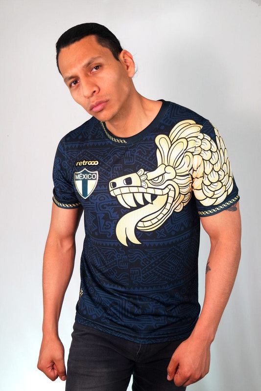 Retroooclothes Jersey Jersey Quetzalcóatl Obsidiana - Edición Dorada | Serpiente Emplumada Suprema