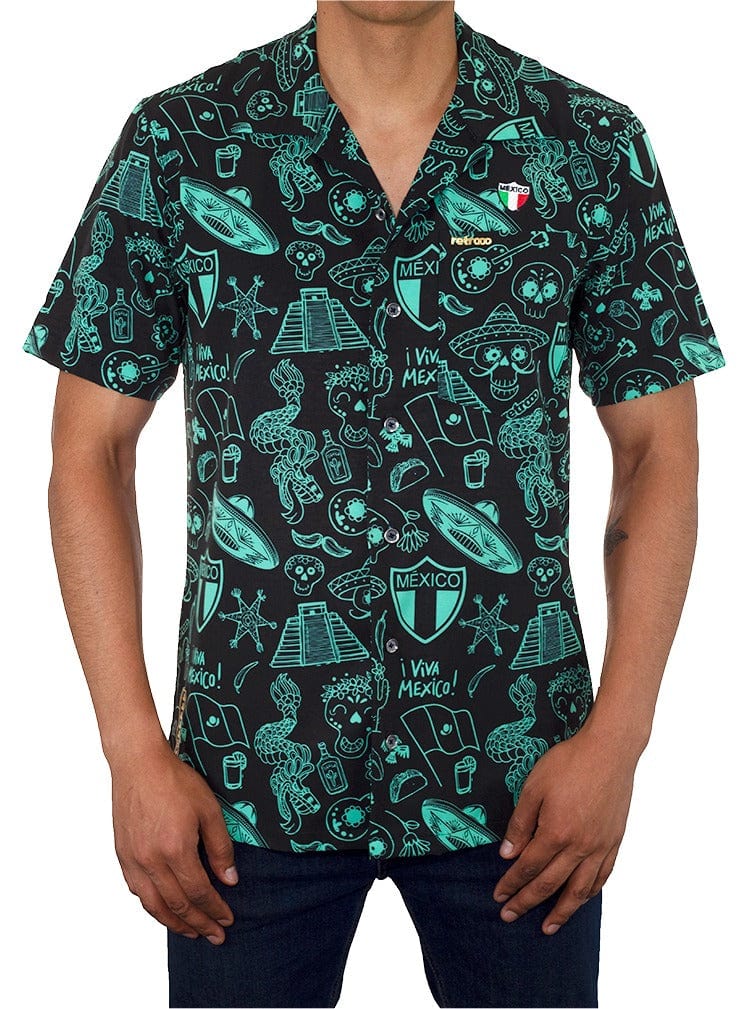 Retroooclothes Jersey Negro / Poliester-elastano (más elástico y deportiva) / XCH / XS Camisa Hawaiana Retrooo México Lindo