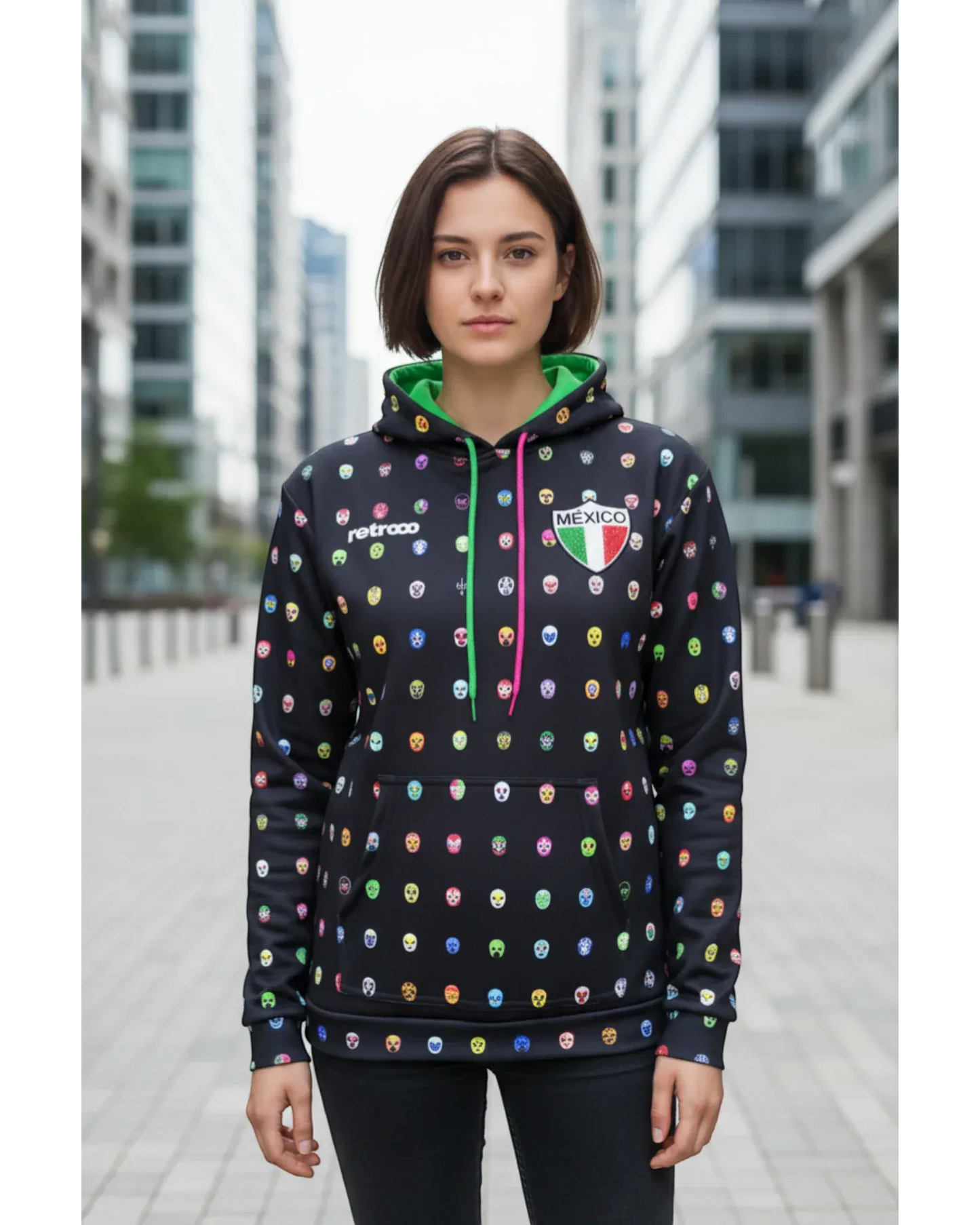 Retroooclothes Sudadera Sudadera Retrooo México Mascaritas Negra