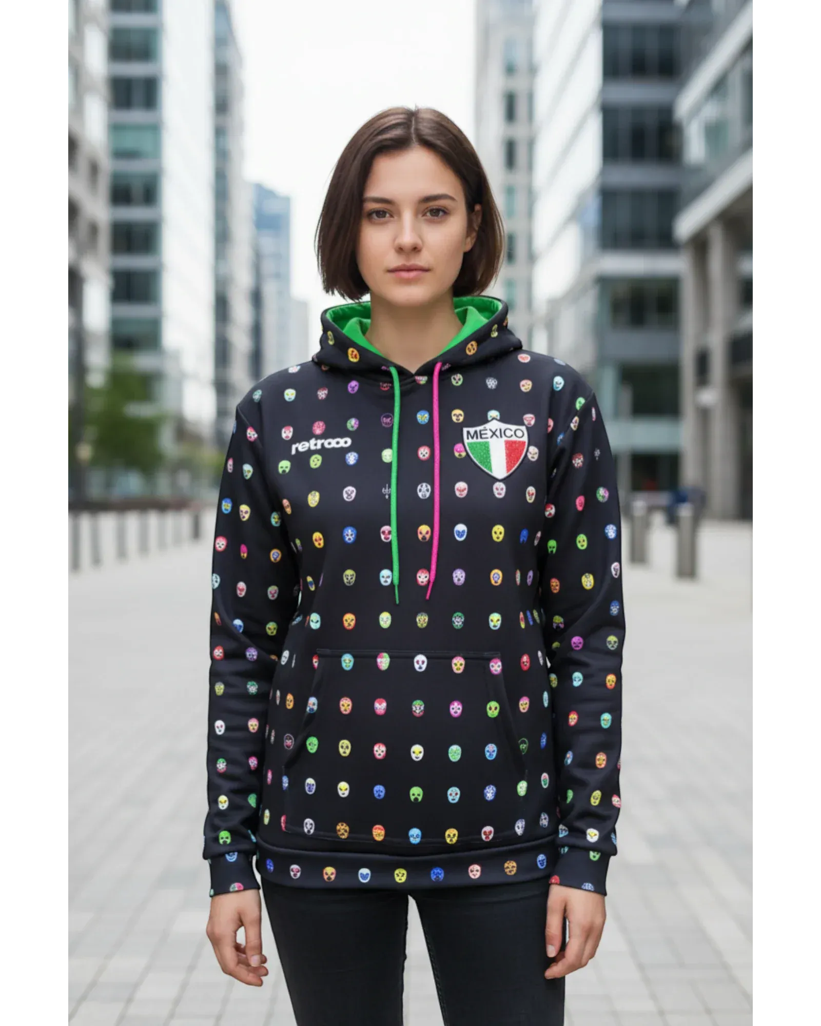 Retroooclothes Sudadera Sudadera Retrooo México Mascaritas Negra