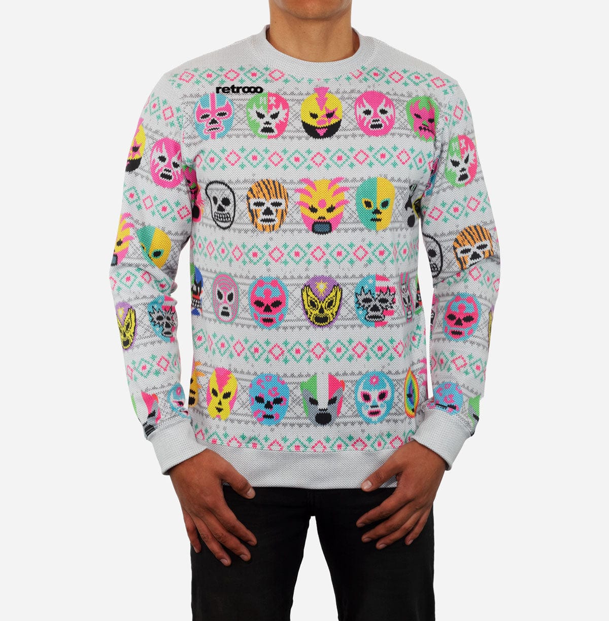 Retroooclothes Sueter Gris / CH - S Sudadera Navideña Lucha Libre Mexicana Navidad