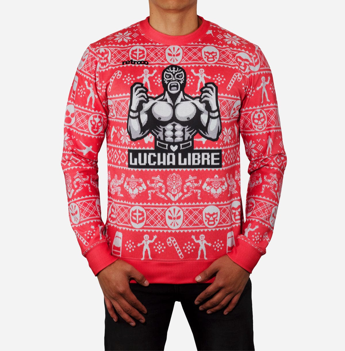 Retroooclothes Sueter Rojo / CH - S Sudadera Navideña Lucha Libre Mexicana Navidad