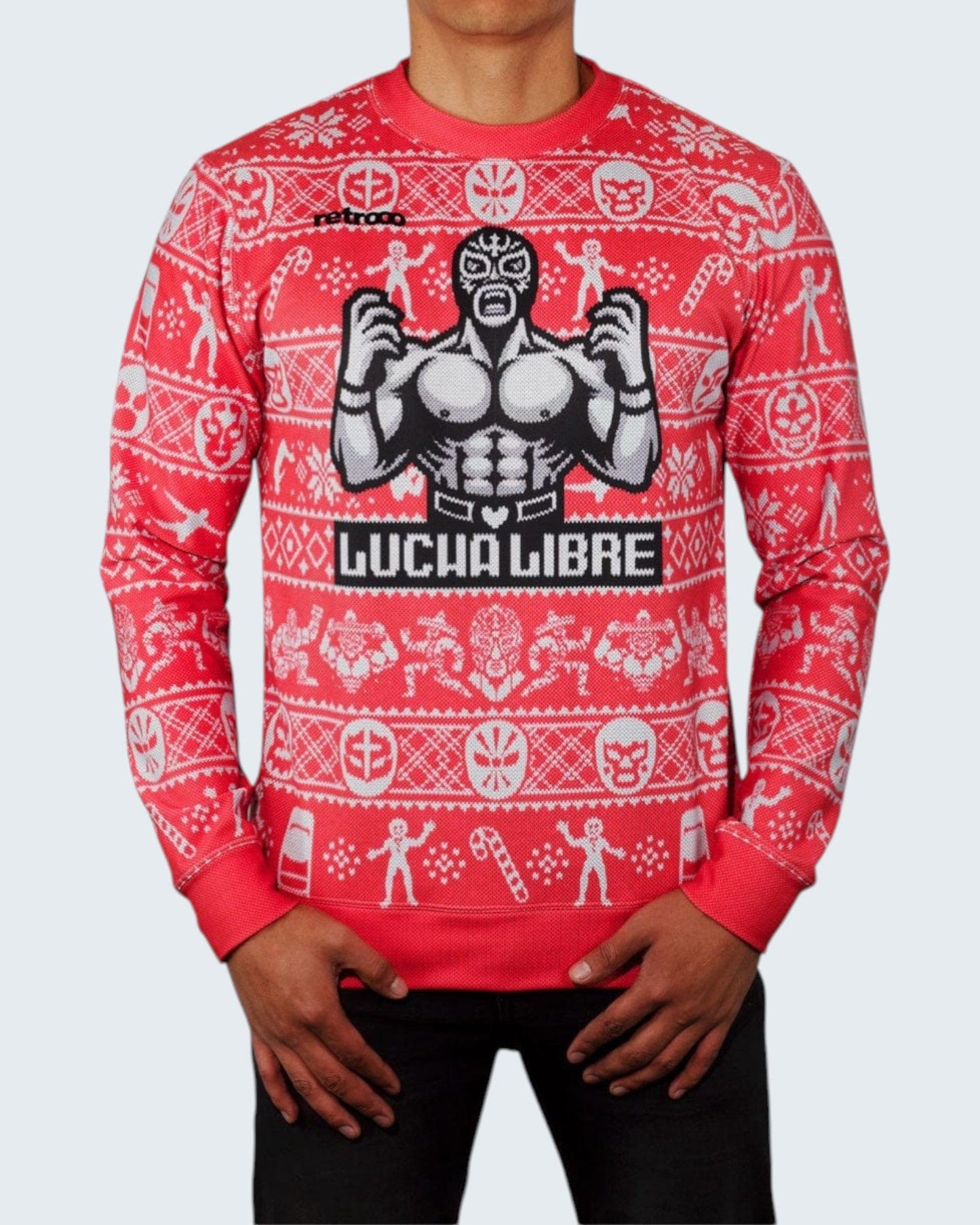 Retroooclothes Sueter Rojo / CH - S Ugly Sweater Lucha Libre Navidad