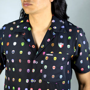 Camisa Hawaiana Retrooo México Mascaritas Negro