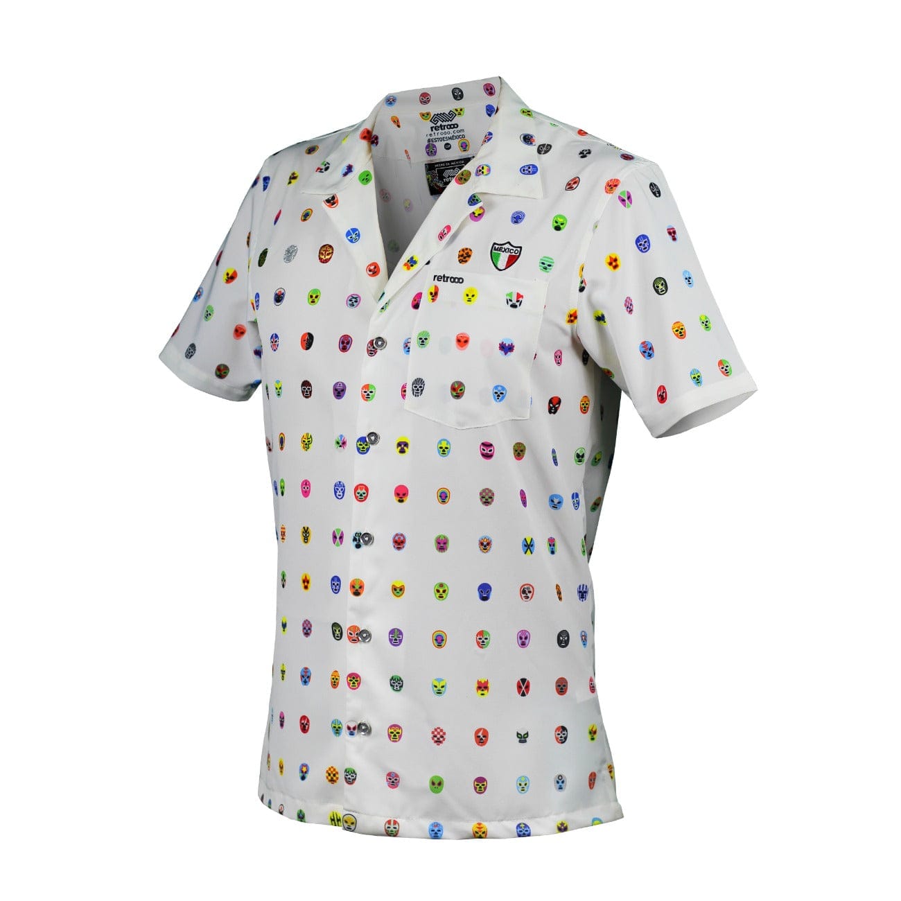 Retroooclothes Jersey Camisa Hawaiana Retrooo México Mascaritas Blanco
